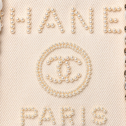 Chanel Canvas Pearl Medium Deauville Tote Ecru Beige 9 of 10