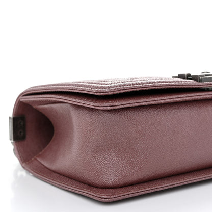 Chanel Metallic Caviar Chevron Quilted Medium Boy Flap Dark Pink 9 of 11