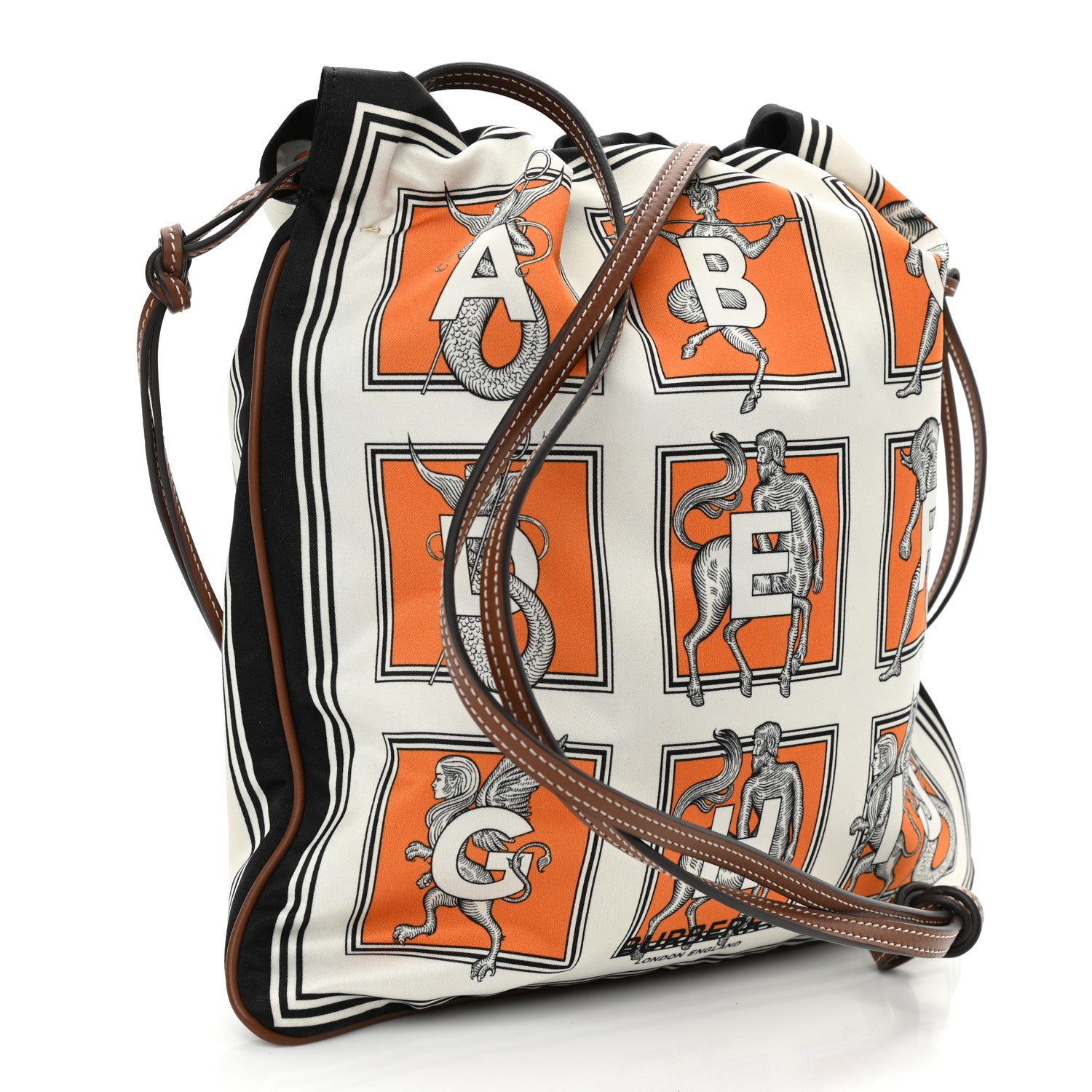Burberry Satin Mythical Alphabet Drawstring Pouch Orange Black White 3 of 9