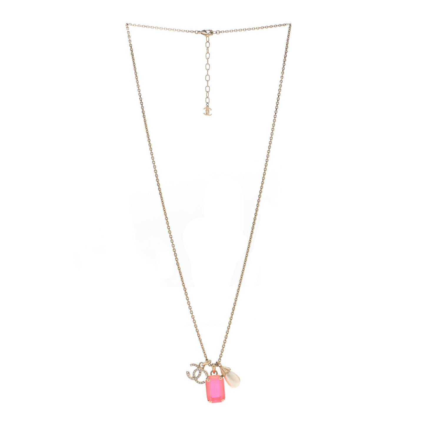 Metal Crystal Pearl CC Necklace Gold Pink