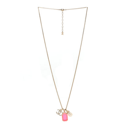 Chanel Metal Crystal Pearl CC Necklace Gold Pink 3 of 6
