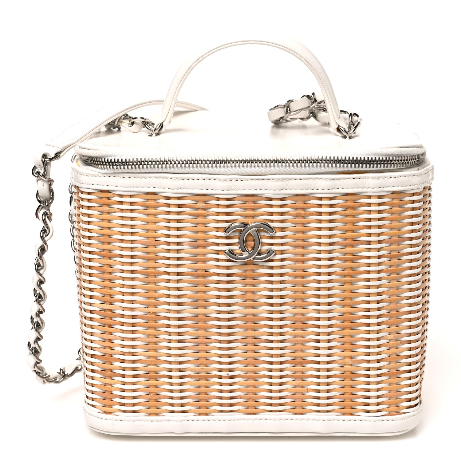Chanel Glazed Calfskin Raffia Vanity Case Bag White Beige 1 of 10