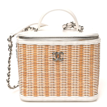 Chanel Glazed Calfskin Raffia Vanity Case Bag White Beige 1 of 10