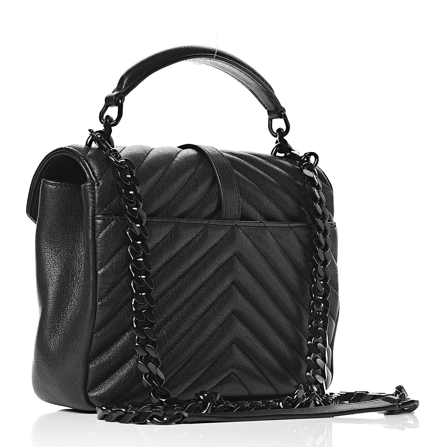 Sheepskin Matelasse Chevron Monogram Medium College Bag Black