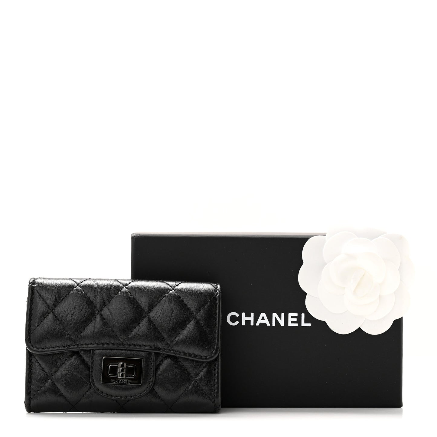 Aged Calfskin Quilted Reissue Flap Card Holder So Black