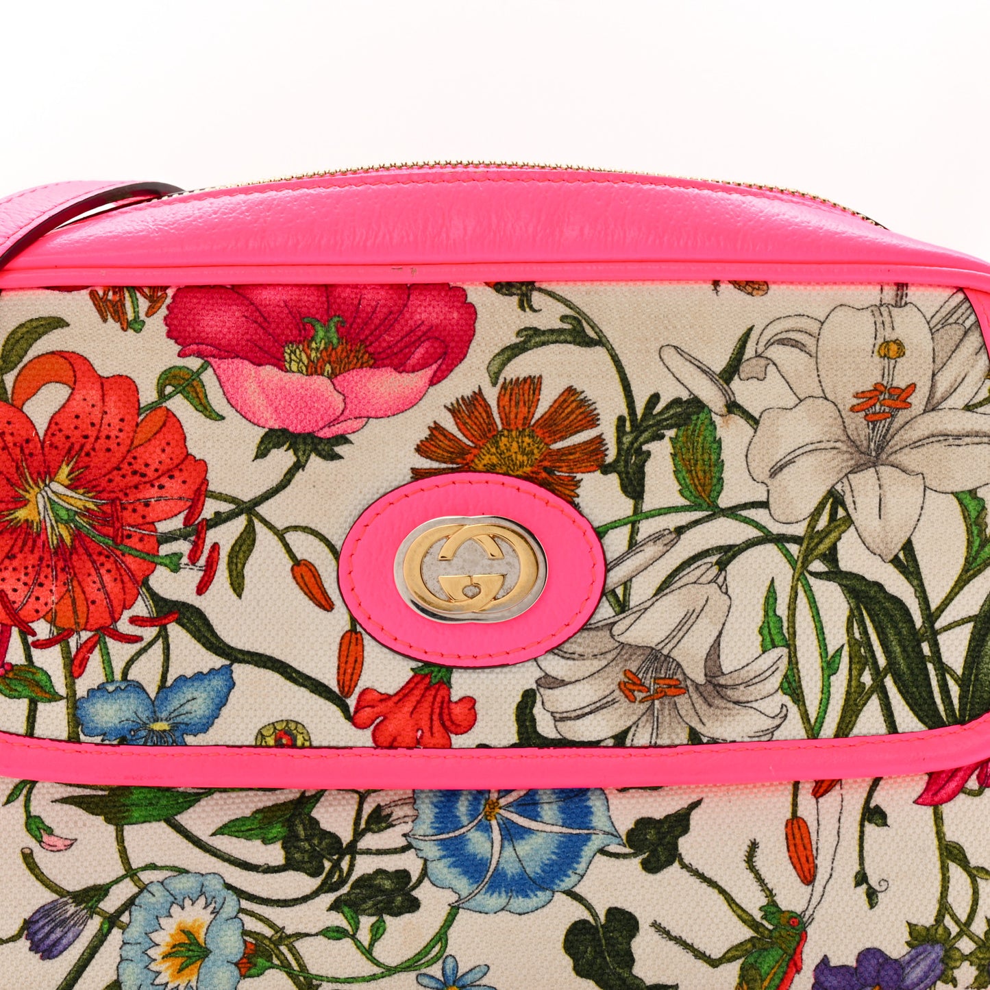 Canvas Flora Floral Shoulder Bag White Fuchsia Fluo