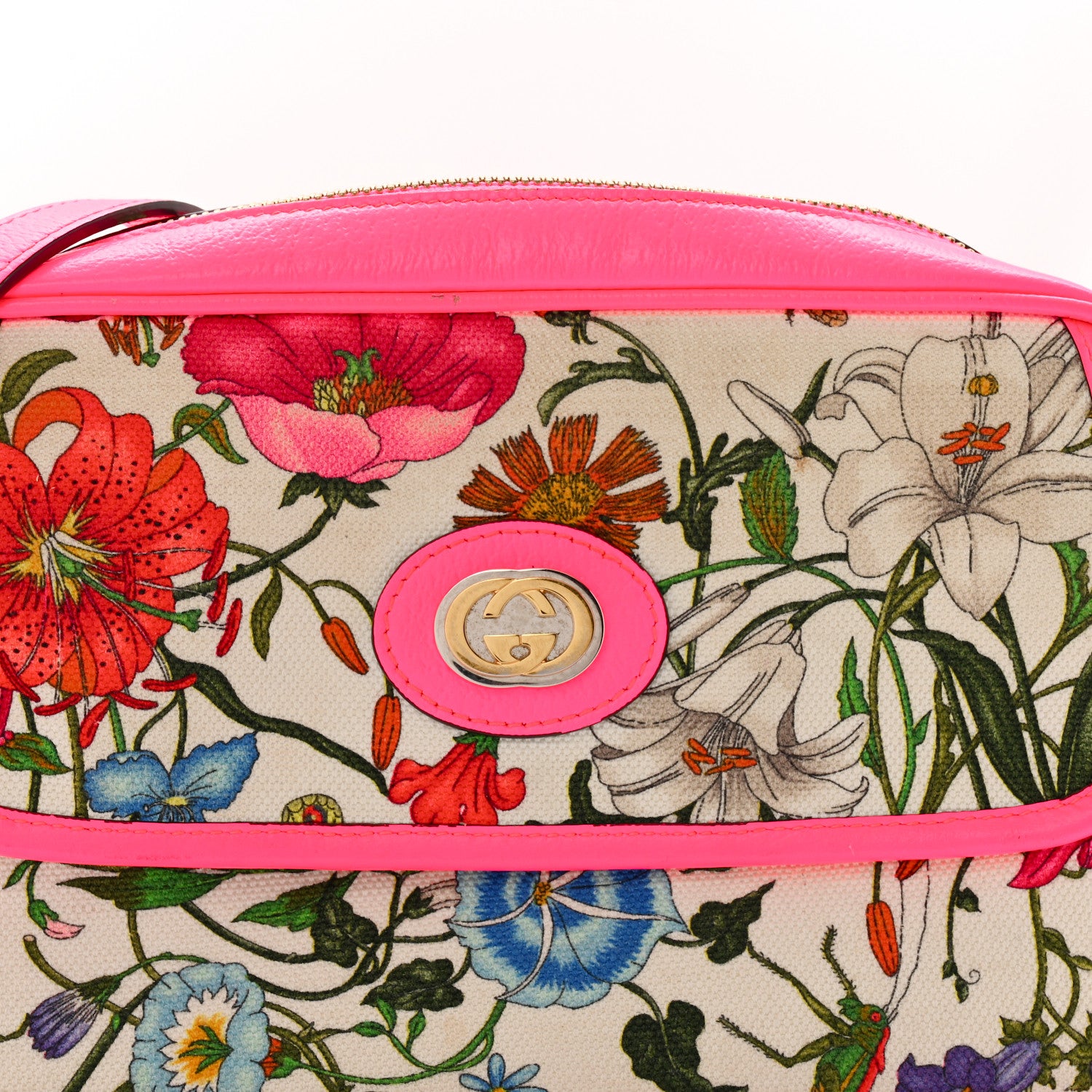 Gucci Canvas Flora Floral Shoulder Bag White Fuchsia Fluo 8 of 14