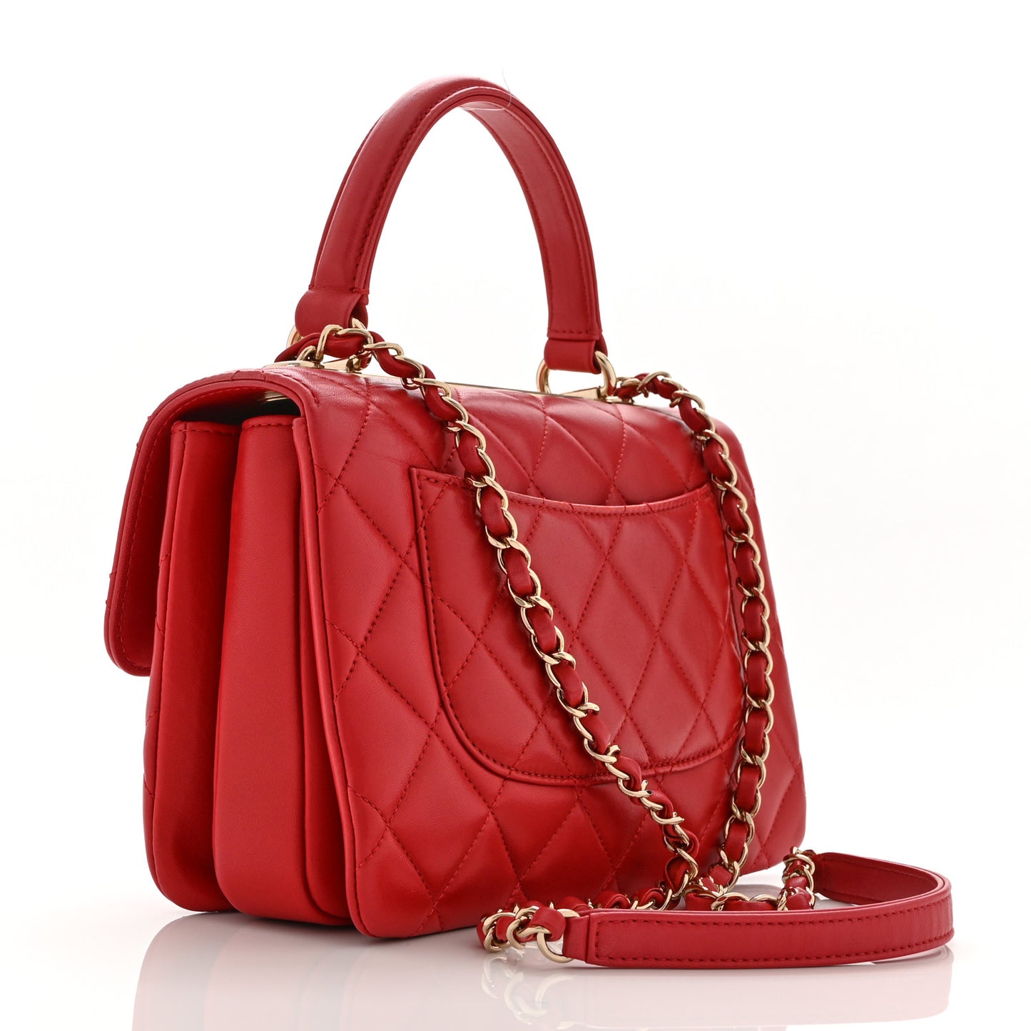 Lambskin Quilted Small Trendy CC Flap Dual Handle Bag Red