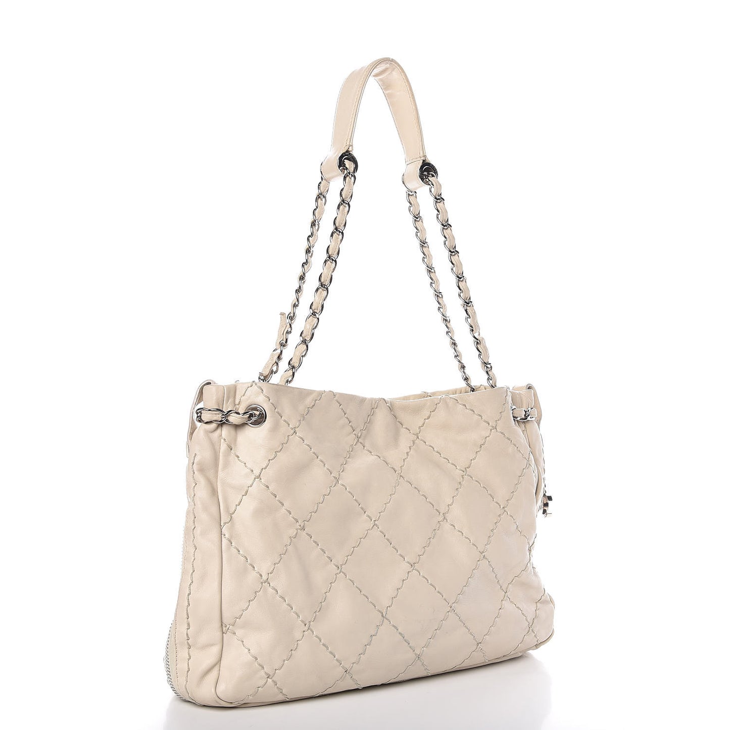 Lambskin Stitched Expandable Tote Ivory