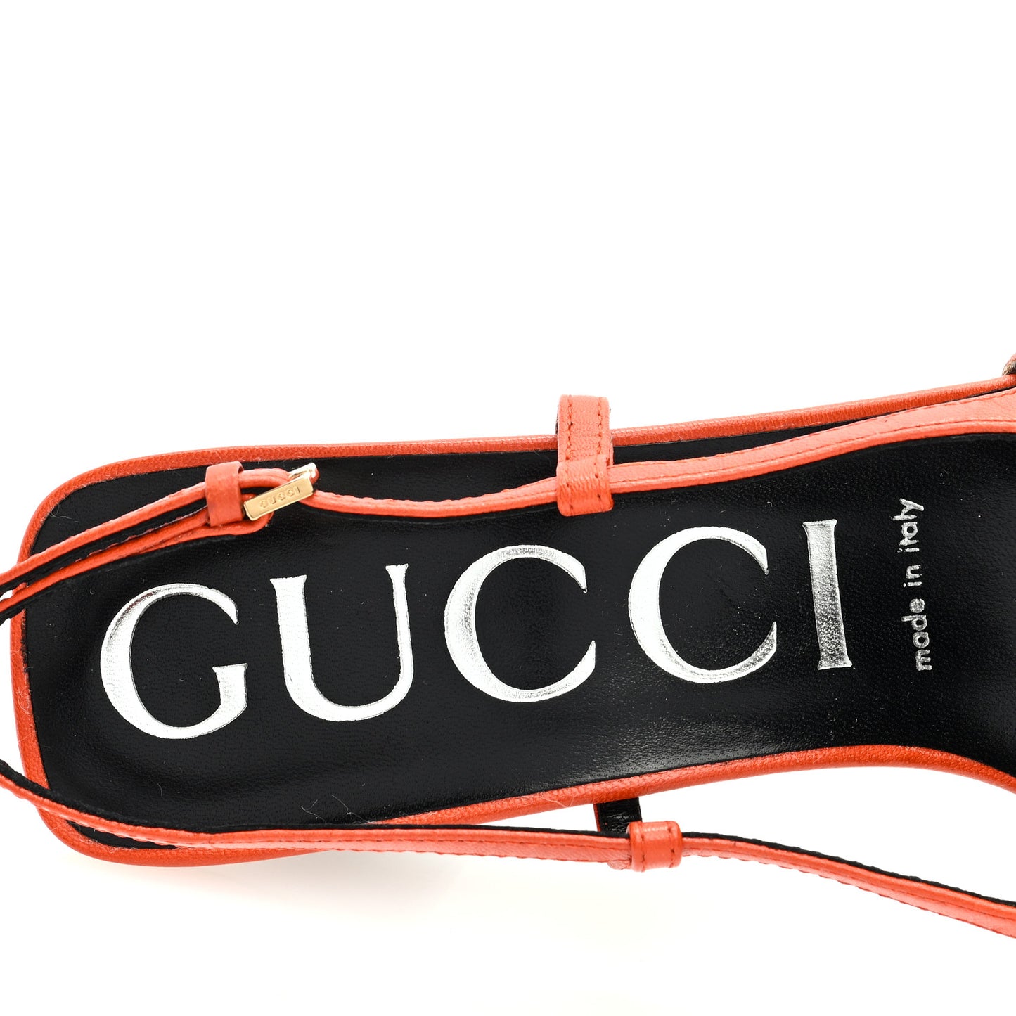 Moire Fabric Malaga Kid Crystal GG Monogram Square G 75mm Slingback Pumps 38 Deep Orange