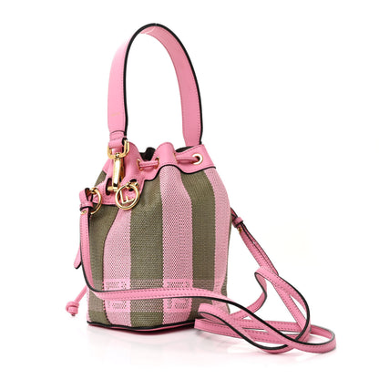 Fendi Raffia Vitello Seta F is Fendi Pequin Gingham Woven Mini Mon Tresor Bucket Bag Military Rosa Lollypop 3 of 11