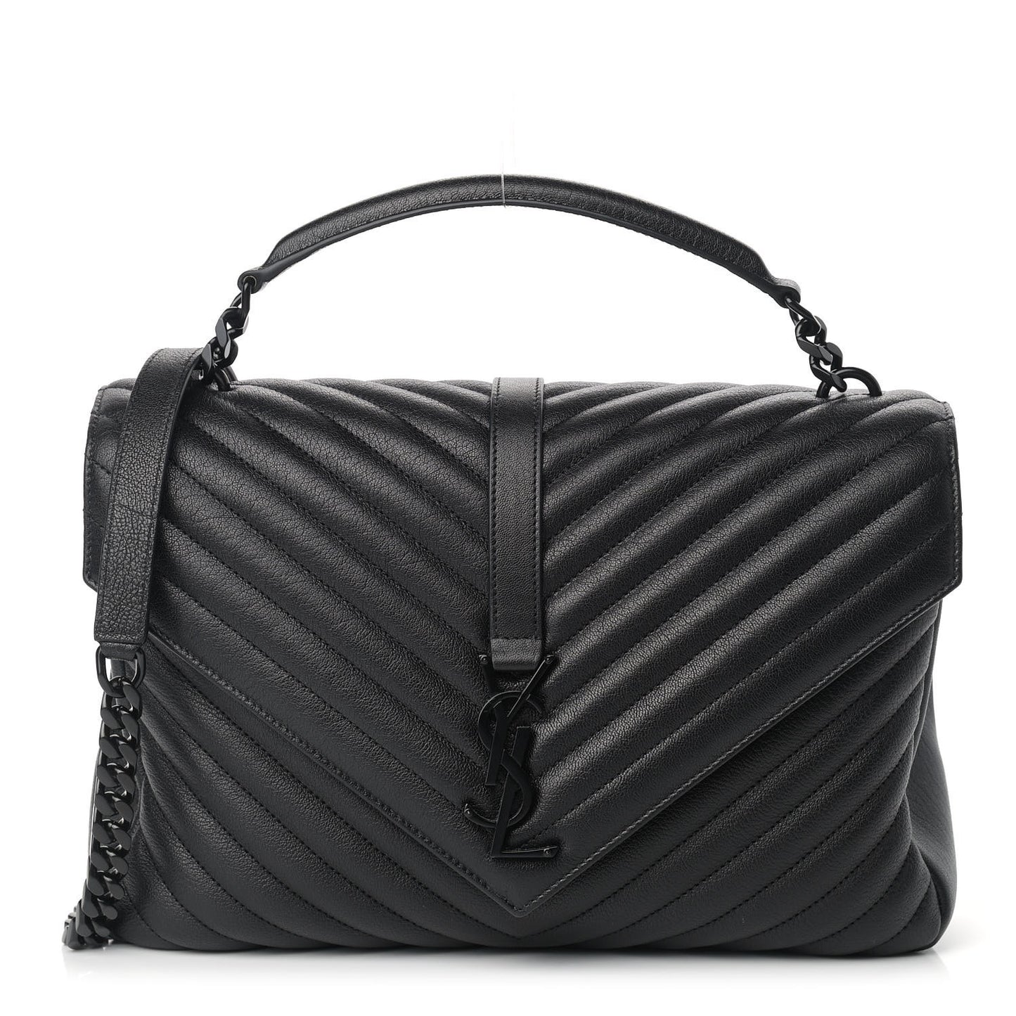 Sheepskin Matelasse Chevron Monogram Monochrome Large College Satchel Black