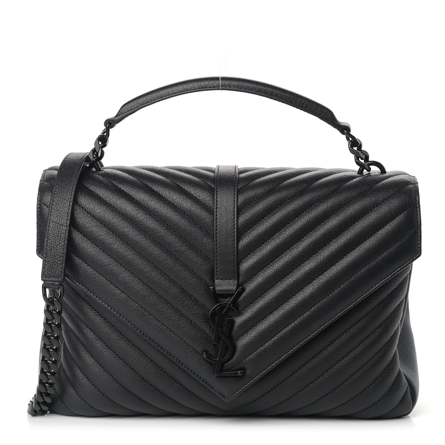 Saint Laurent Sheepskin Matelasse Chevron Monogram Monochrome Large College Satchel Black 1 of 10
