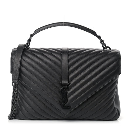 Saint Laurent Sheepskin Matelasse Chevron Monogram Monochrome Large College Satchel Black 1 of 10