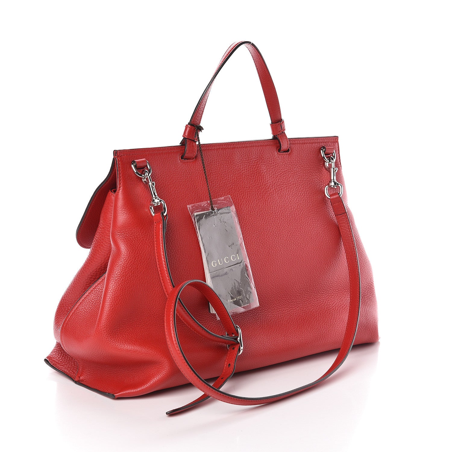 Gucci Pebbled Calfskin Large Bamboo Daily Top Handle Bag Red 3 of 10
