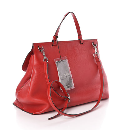 Gucci Pebbled Calfskin Large Bamboo Daily Top Handle Bag Red 3 of 10