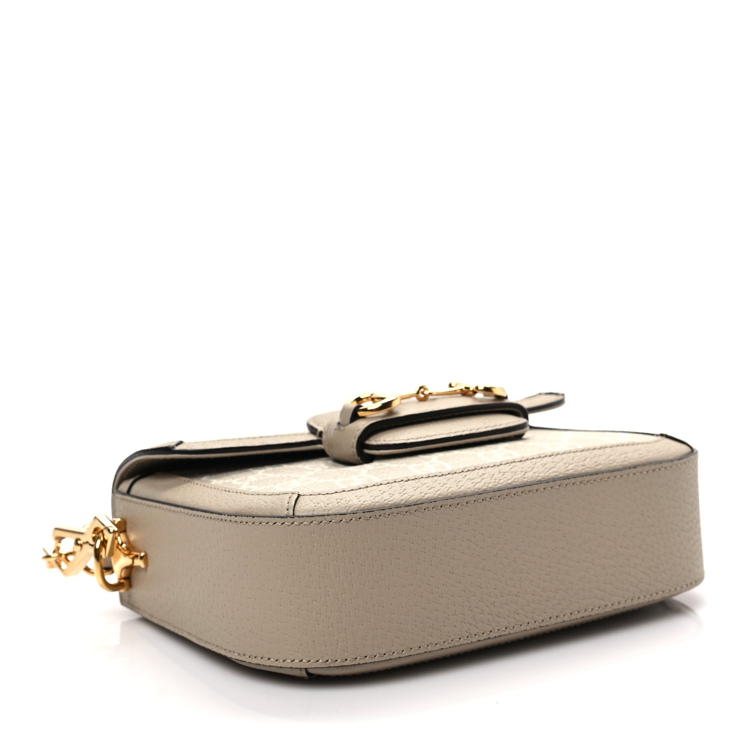 GG Supreme Monogram Textured Dollar Calfskin Web Mini Horsebit 1955 Shoulder Bag Beige Mystic White Oatmeal