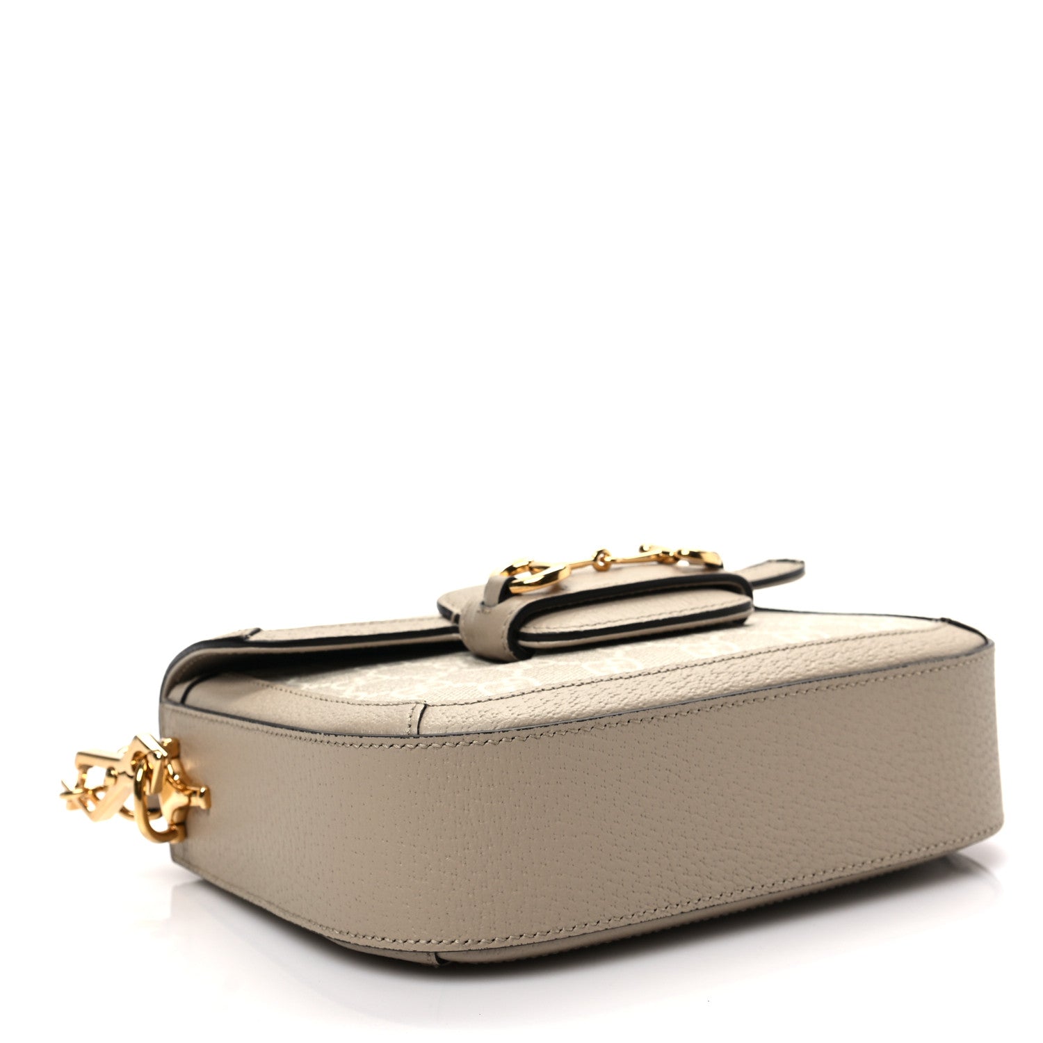 Gucci GG Supreme Monogram Textured Dollar Calfskin Web Mini Horsebit 1955 Shoulder Bag Beige Mystic White Oatmeal 4 of 8