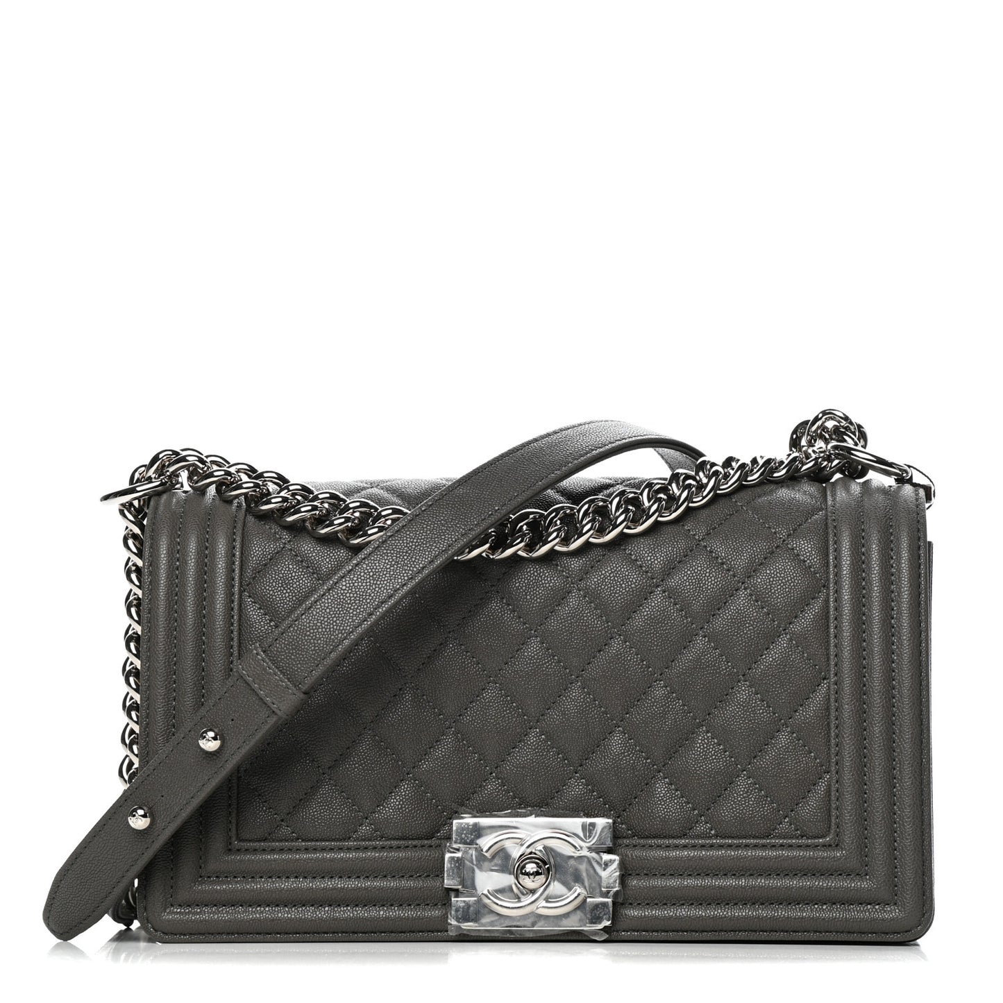 Caviar Quilted Medium Boy Flap Grey