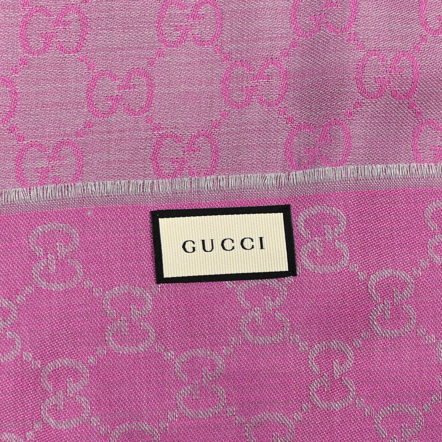 Gucci Wool Silk GG Monogram GGWeblong Fringe Scarf Shawl Zinc Pink 6 of 8