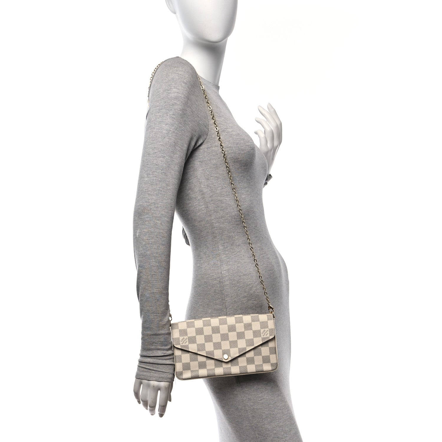 Louis Vuitton Damier Azur Pochette Felicie Chain Wallet Rose Ballerine 2 of 10