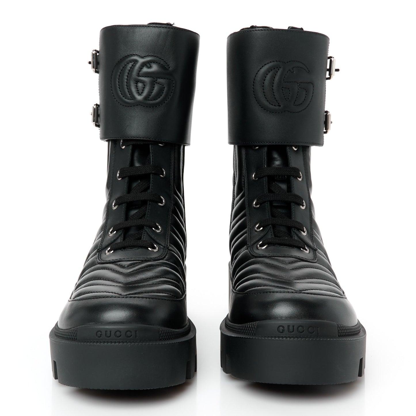 Nappa Frances GG Matelasse Platform Combat Boots 40 Black