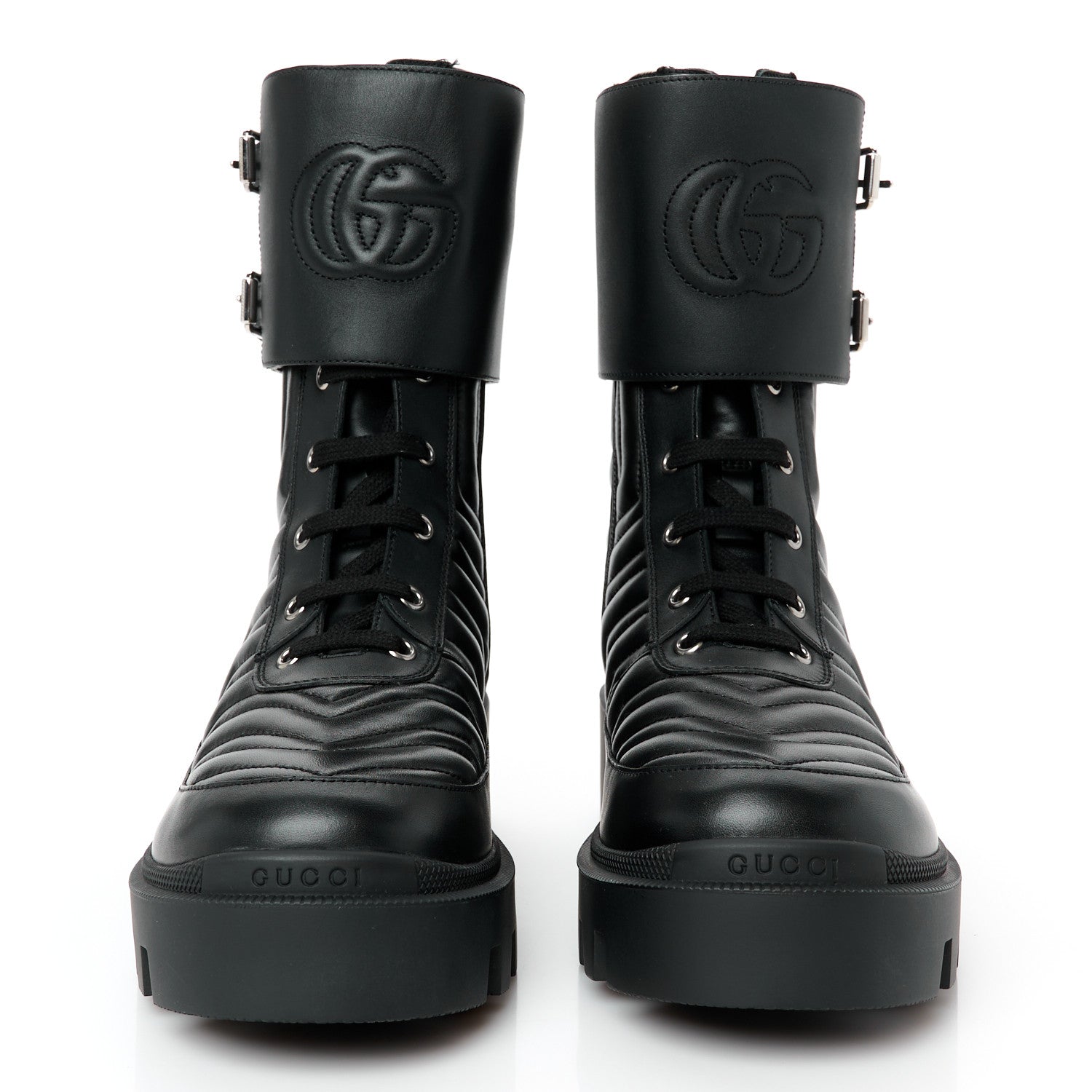 Gucci Nappa Frances GG Matelasse Platform Combat Boots 40 Black 3 of 10