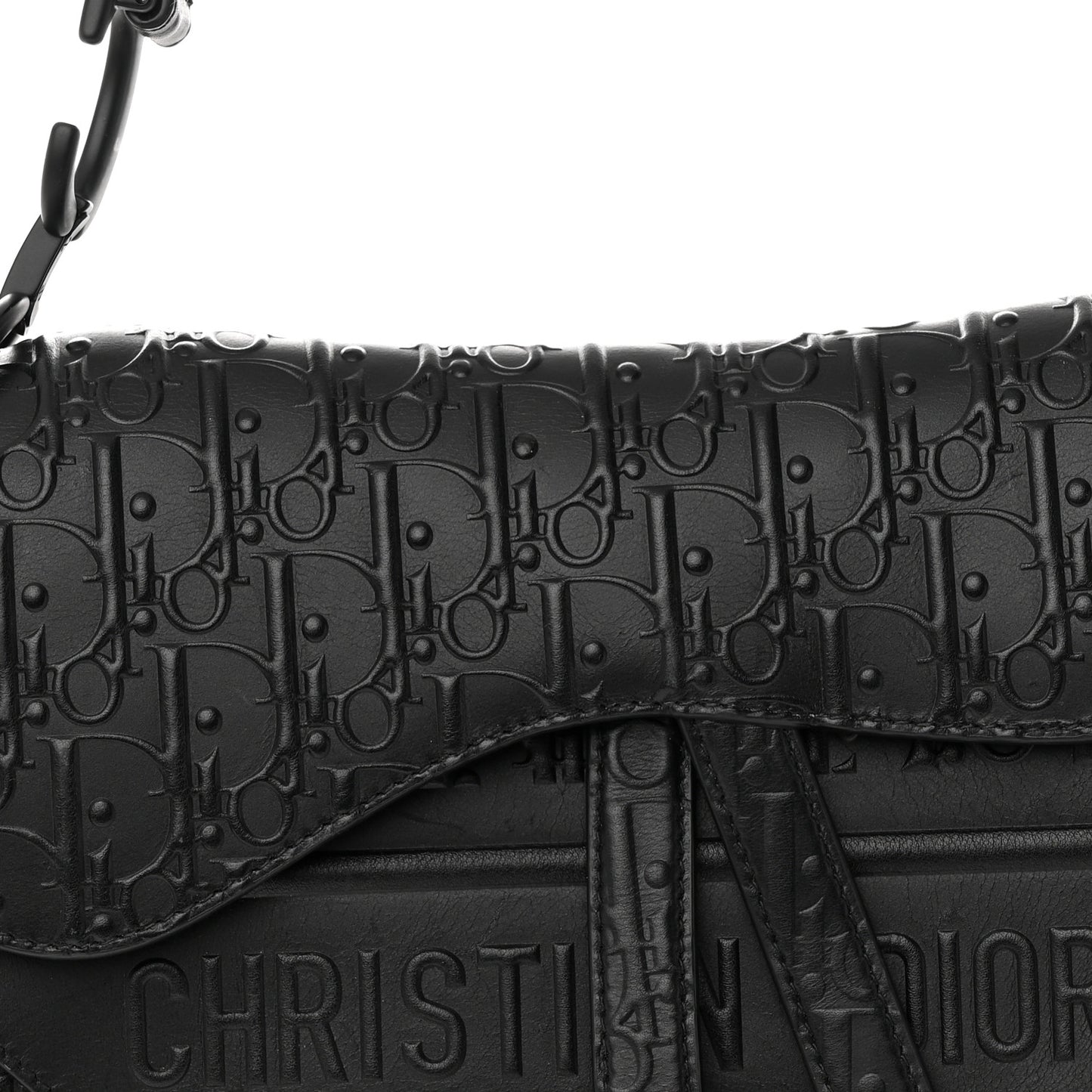 Calfskin Embossed Oblique Saddle Bag Black