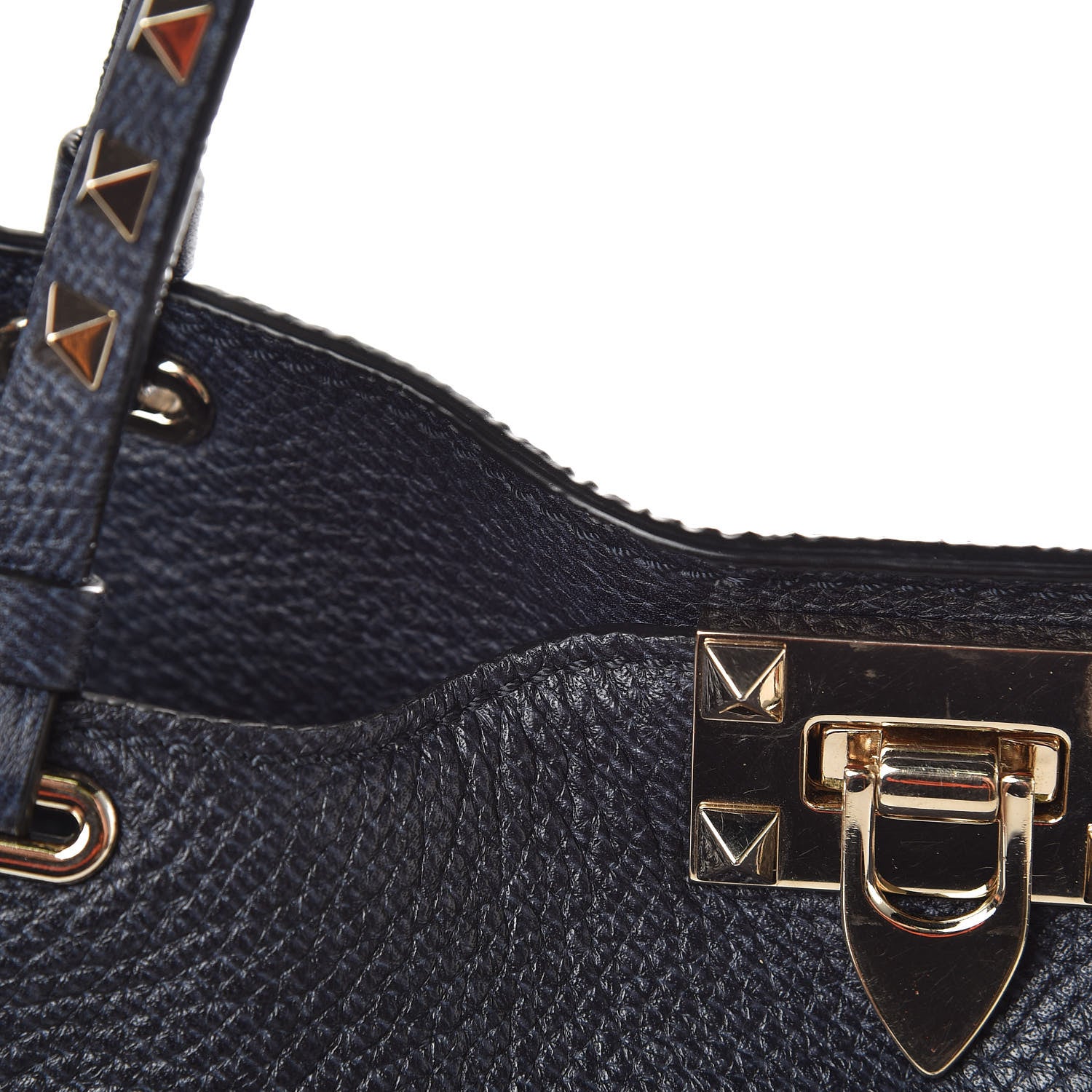 Valentino Garavani Pebbled Calfskin Medium Rockstud Tote Deep Denim 8 of 12