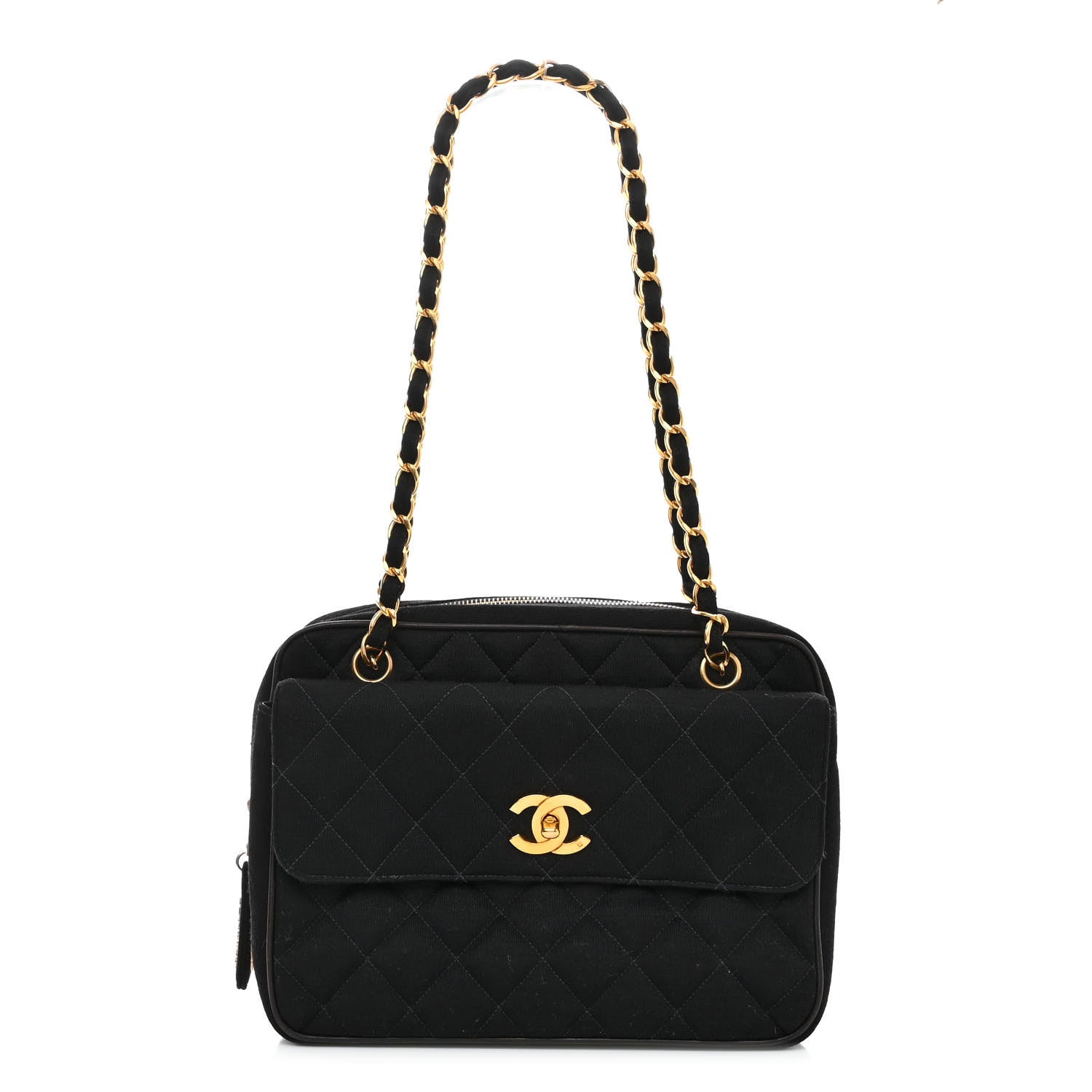 Chanel Jersey Quilted CC Shoulder Bag Black 1 of 11