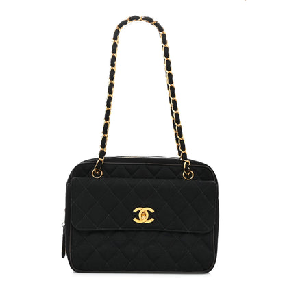 Chanel Jersey Quilted CC Shoulder Bag Black 1 of 11