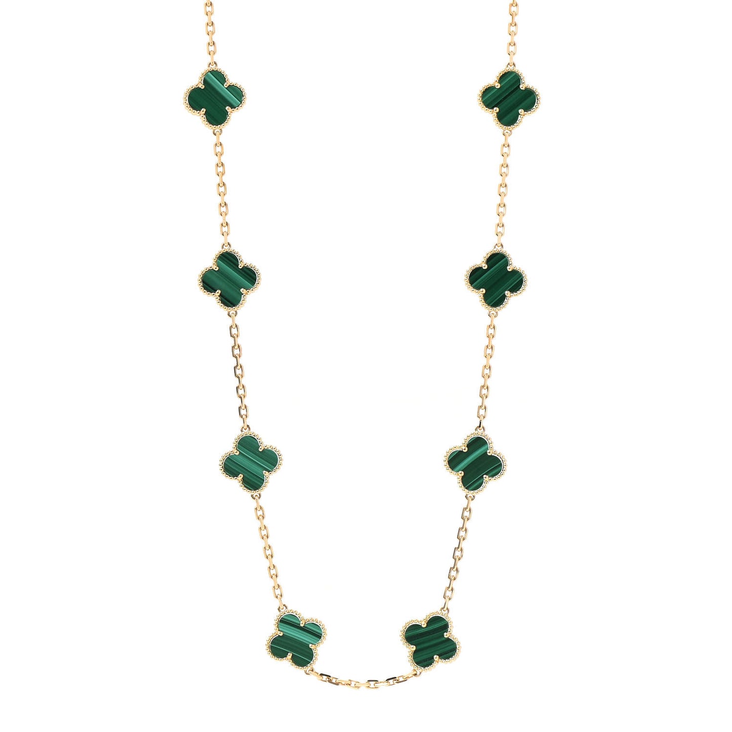 18K Yellow Gold Malachite 20 Motifs Vintage Alhambra Necklace