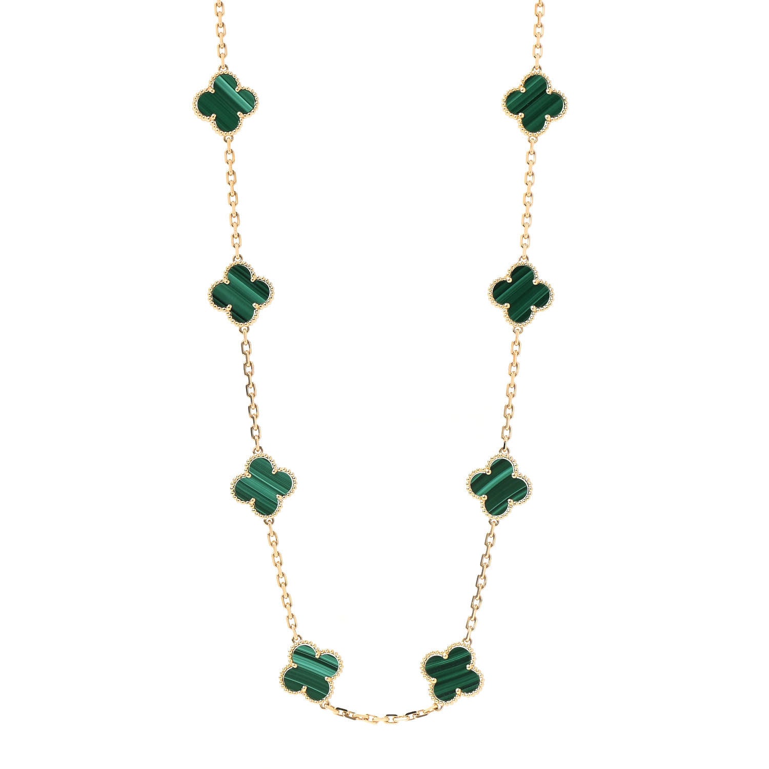 Van Cleef & Arpels 18K Yellow Gold Malachite 20 Motifs Vintage Alhambra Necklace 1 of 6