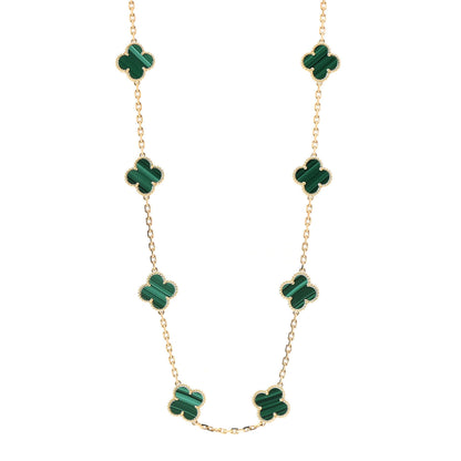 Van Cleef & Arpels 18K Yellow Gold Malachite 20 Motifs Vintage Alhambra Necklace 1 of 6