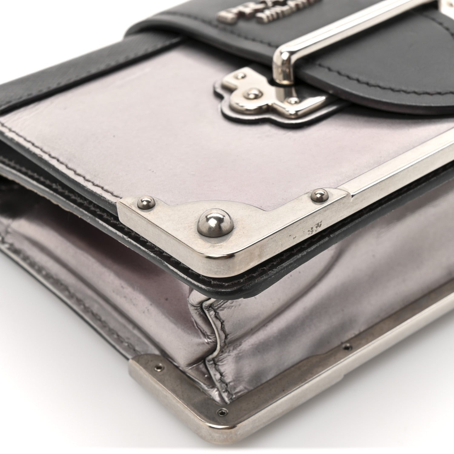 Prada Metallic Vitello Saffiano Cahier Bag Silver Black 1837814