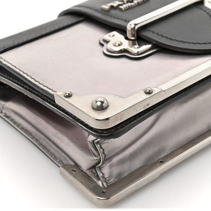Prada Metallic Vitello Saffiano Cahier Bag Silver Black 10 of 15