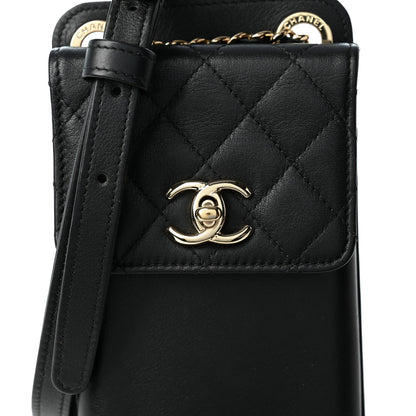 Chanel Lambskin Quilted Phone Holder Flap With Chain Black 9 of 11