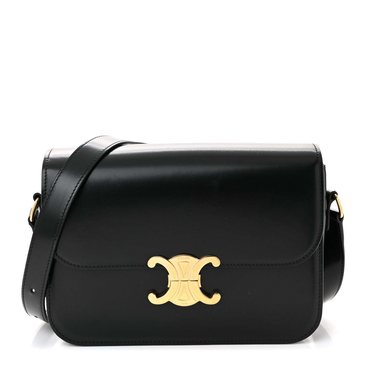 Celine Shiny Calfskin Medium Triomphe Black 1 of 10