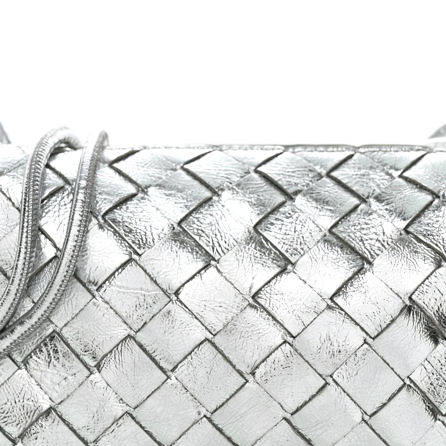Metallic Nappa Intrecciato Mini Looping Crossbody Silver