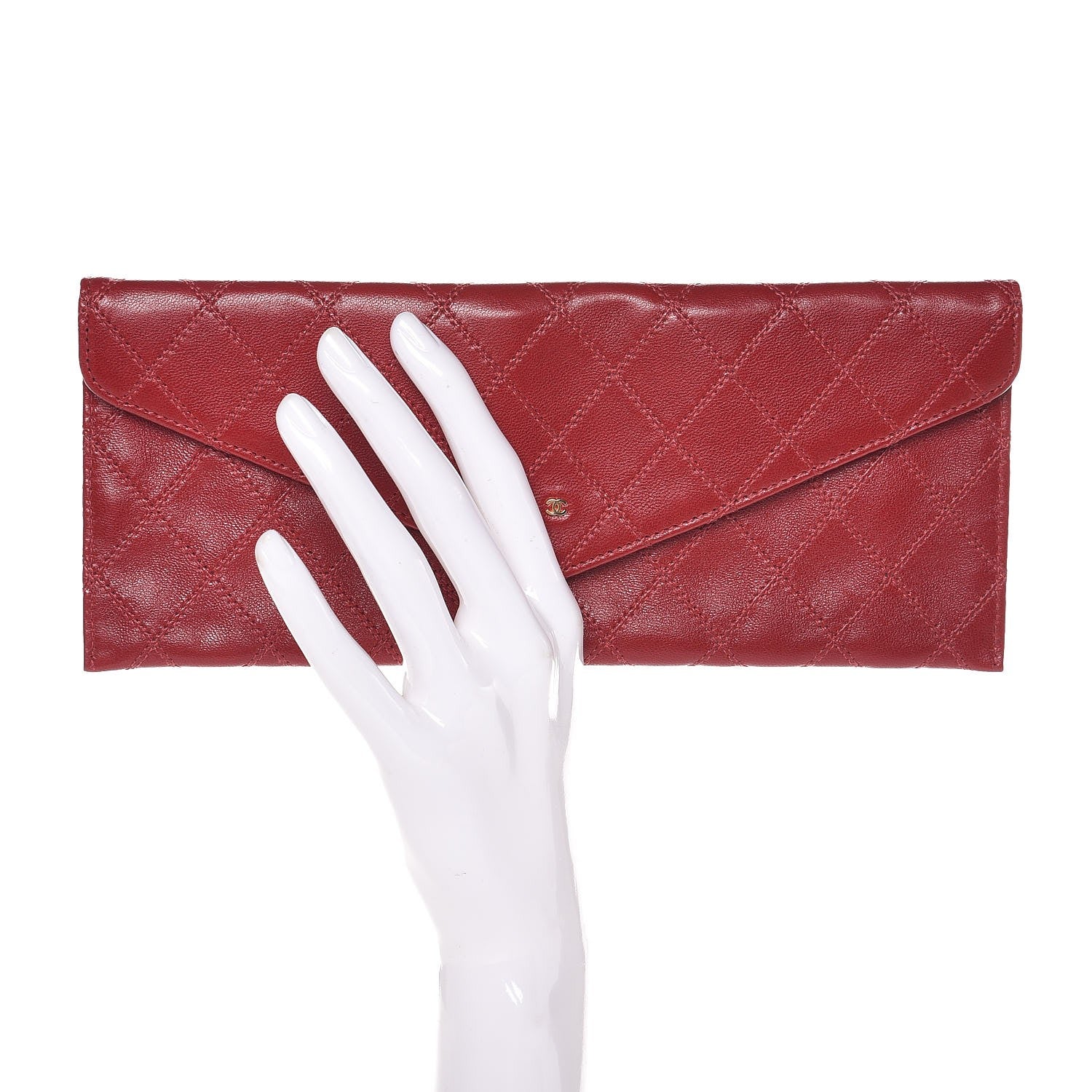 Chanel Lambskin Diamond Stitched Pouch Red 2 of 8