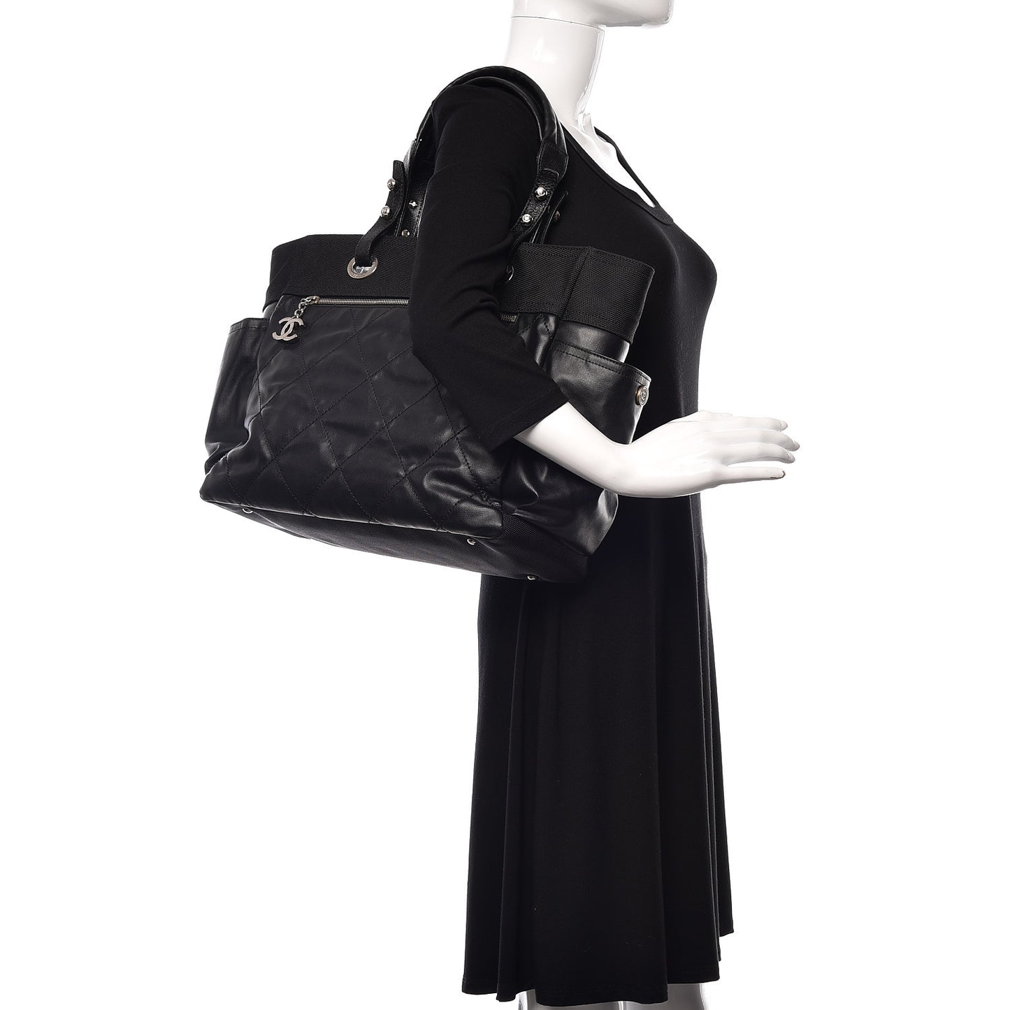 Coated Canvas Quilted Large Paris Biarritz Tote Black