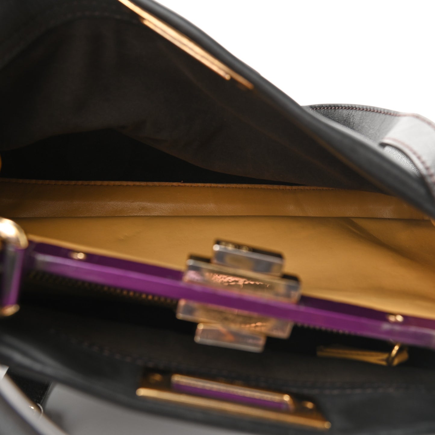 Vitello Seta Shiny Nappa Medium Peekaboo Iconic Satchel Dark Brown Yellow