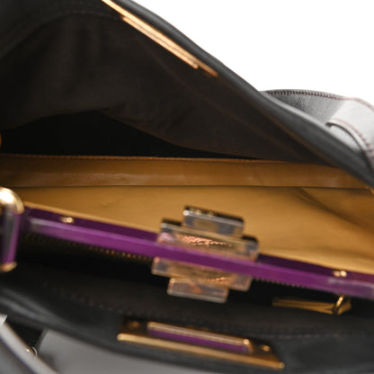 Fendi Vitello Seta Shiny Nappa Medium Peekaboo Iconic Satchel Dark Brown Yellow 6 of 9