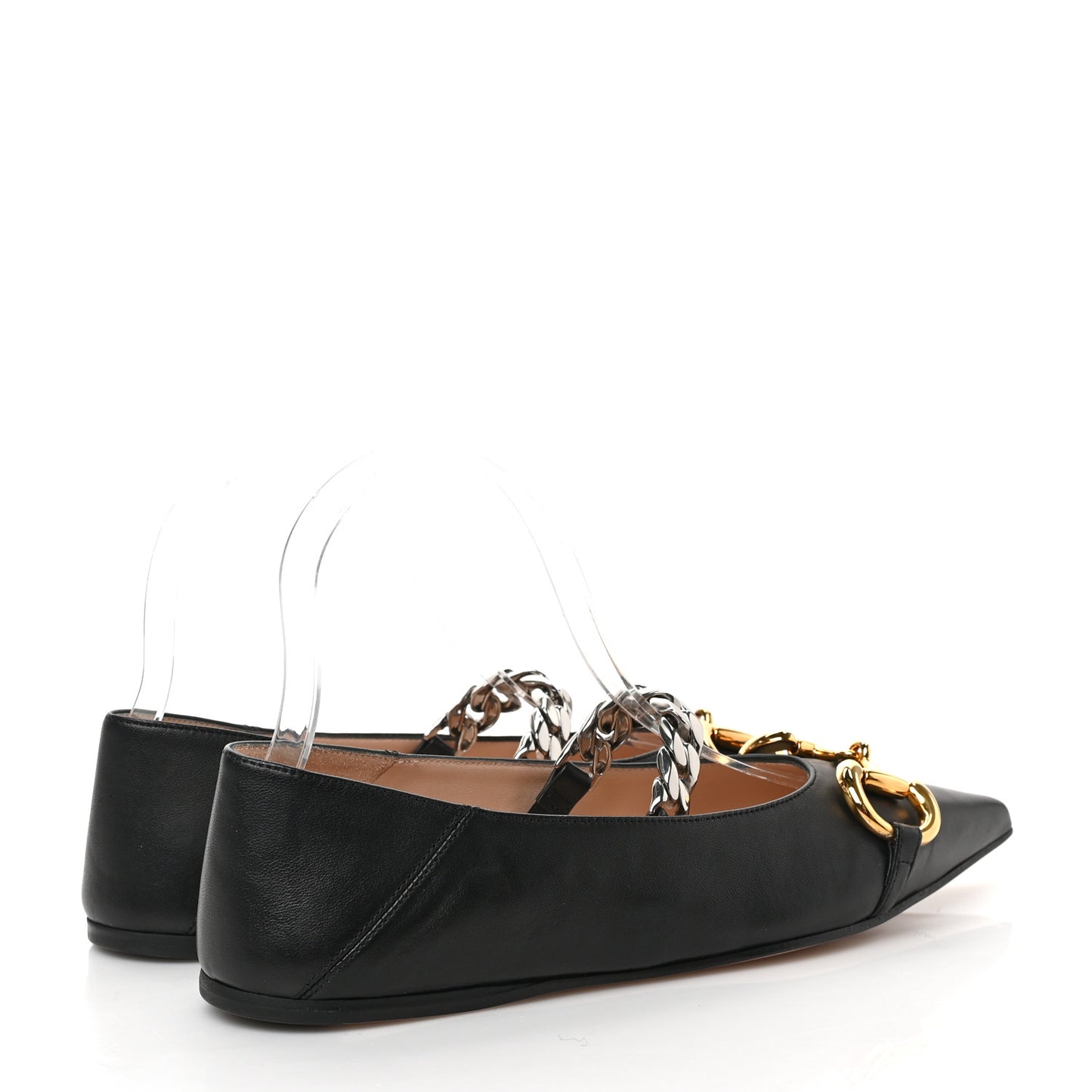 Nappa Lumiere Deva Horsebit Chain Embellished Flats 36.5 Black