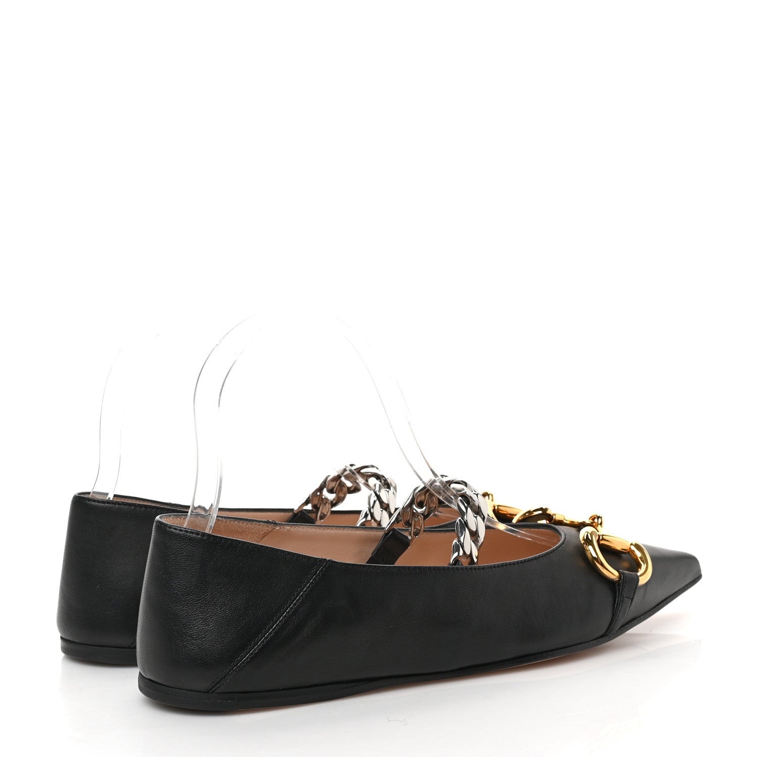 Gucci Nappa Lumiere Deva Horsebit Chain Embellished Flats 36.5 Black 4 of 9