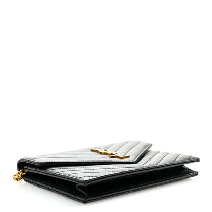 Saint Laurent Grain De Poudre Matelasse Chevron Monogram Envelope Chain Wallet Black 4 of 13