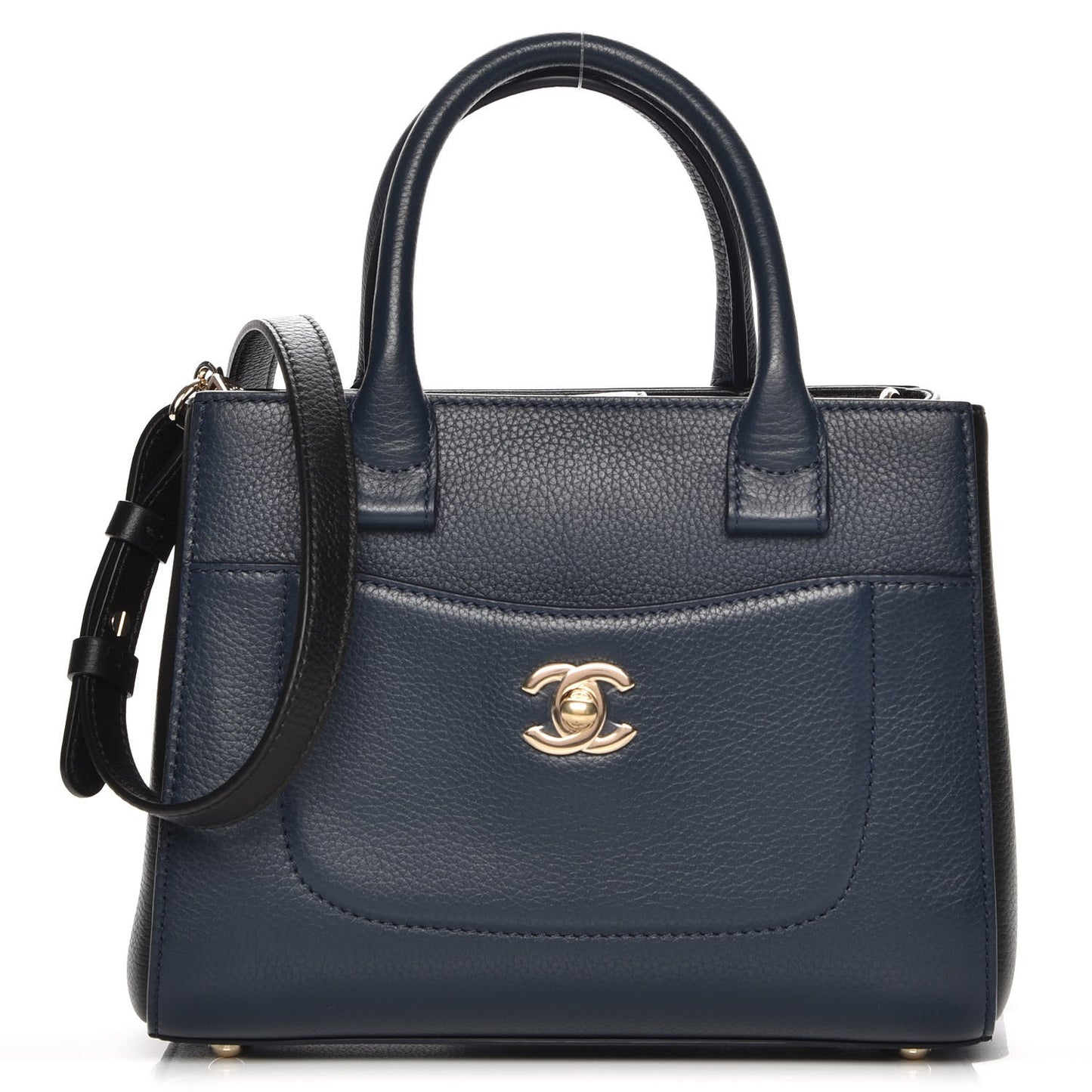 Grained Calfskin Mini Neo Executive Shopper Tote Navy