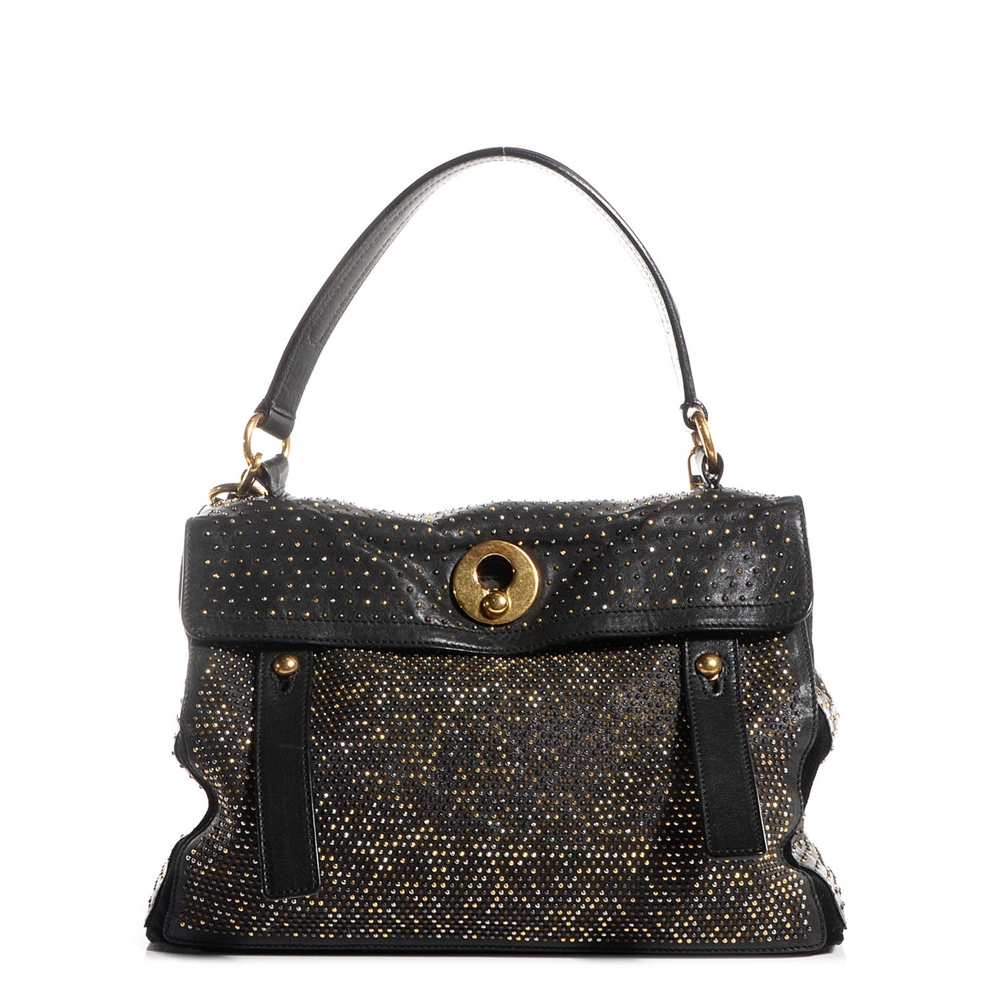 Calfskin Suede Studded Medium Muse Two Black