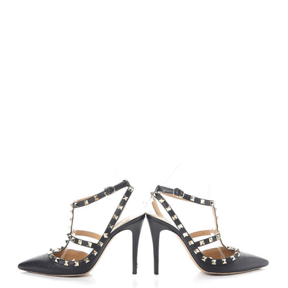 Valentino Garavani Pebbled Calfskin Rockstud Ankle Strap Pumps 38 Black 6 of 16