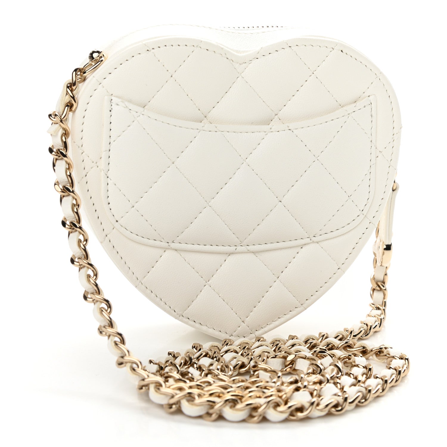 Chanel Lambskin Quilted CC In Love Heart Clutch With Chain White 3 of 11